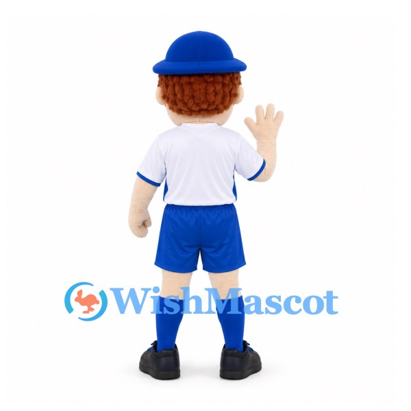 Boy Mascot Costume in White Shirt Blue Shorts and Blue Cap