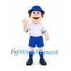 Boy Mascot Costume in White Shirt Blue Shorts and Blue Cap