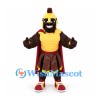 Warrior Mascot Costume in Gold Armor with Red Cape and Helmet