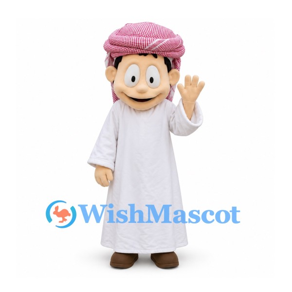 Boy Mascot Costume in White Robe and Pink Headscarf