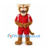 Cougar Mascot Costume in Brown with Red Sports Uniform
