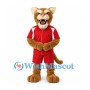 Cougar Mascot Costume in Brown with Red Sports Uniform