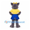 Boar Mascot Costume in Gray with Yellow Shirt and Blue Skirt