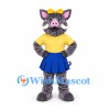 Boar Mascot Costume in Gray with Yellow Shirt and Blue Skirt