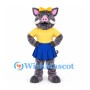 Boar Mascot Costume in Gray with Yellow Shirt and Blue Skirt