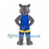Boar Mascot Costume in Gray with Blue and Yellow Sports Uniform