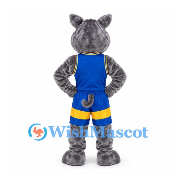 Boar Mascot Costume in Gray with Blue and Yellow Sports Uniform