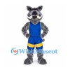 Boar Mascot Costume in Gray with Blue and Yellow Sports Uniform
