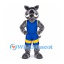 Boar Mascot Costume in Gray with Blue and Yellow Sports Uniform