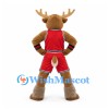 Deer Mascot Costume in Brown with Red Basketball Uniform