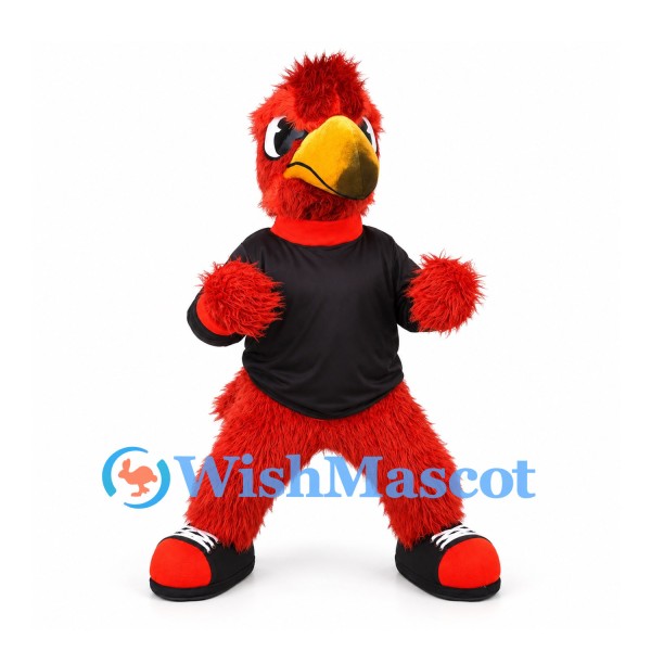 Bird Mascot Costume in Red with Black Shirt