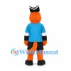 Monster Mascot Costume in Orange with Blue Shirt and Black Hat