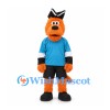 Monster Mascot Costume in Orange with Blue Shirt and Black Hat