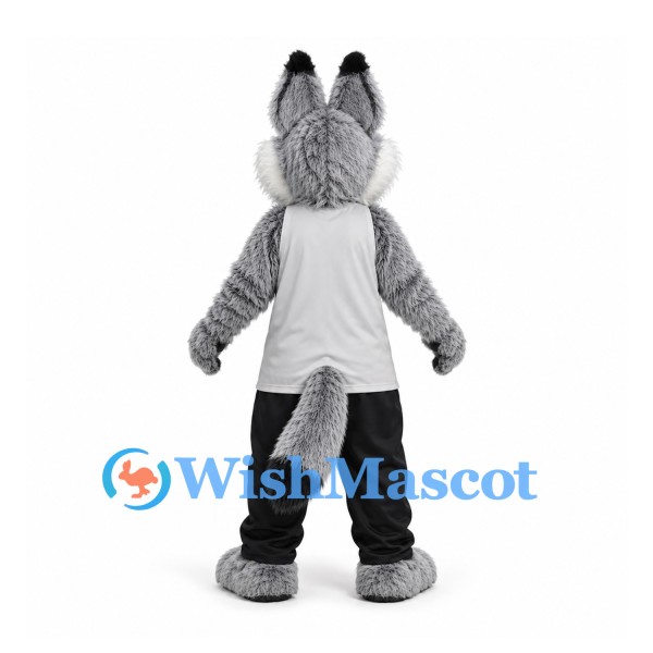 Wolf Mascot Costume in Gray with White Shirt and Black Trousers