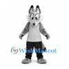 Wolf Mascot Costume in Gray with White Shirt and Black Trousers