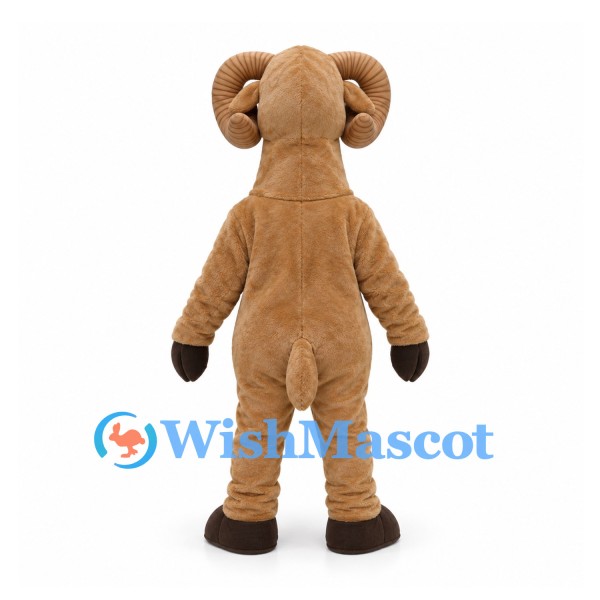 Ram Mascot Costume in Tan with Curled Horns and Cream Belly