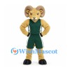 Ram Mascot Costume in Tan with Green Sports Uniform