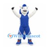 Horse Mascot Costume in White with Blue Mane and Sports Uniform