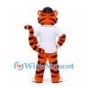 Tiger Mascot Costume in Orange with White Baseball Jersey