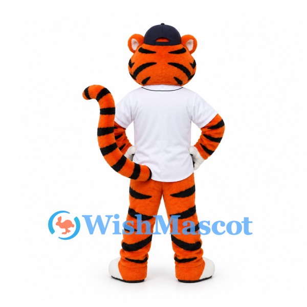 Tiger Mascot Costume in Orange with White Baseball Jersey