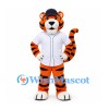 Tiger Mascot Costume in Orange with White Baseball Jersey