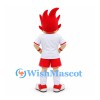 Boy Mascot Costume with Red Spiked Hair White Shirt and Red Shorts