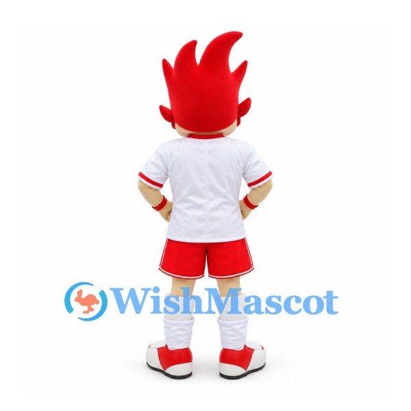 Boy Mascot Costume with Red Spiked Hair White Shirt and Red Shorts