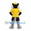 Wolf Mascot Costume in Gray with Yellow Shirt and Cap