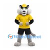 Wolf Mascot Costume in Gray with Yellow Shirt and Cap