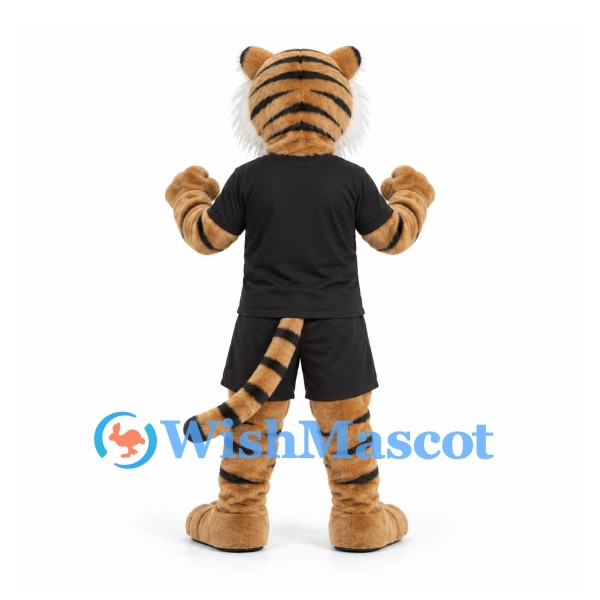 Tiger Mascot Costume in Tan with Black Sports Uniform