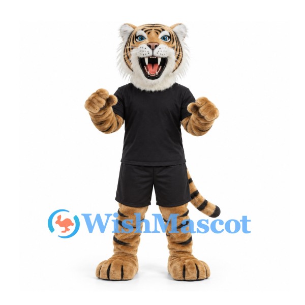 Tiger Mascot Costume in Tan with Black Sports Uniform