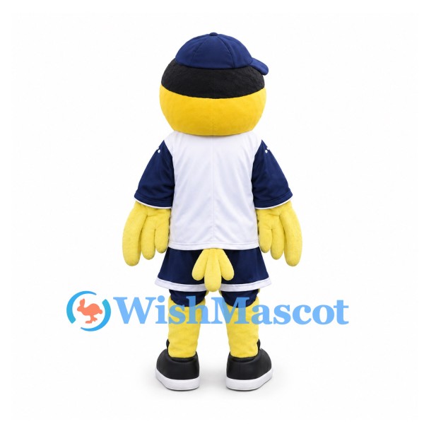 Masked Character Mascot Costume in Yellow with Navy Baseball Cap and Uniform