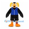 Bird Mascot Costume in Black and Orange with Blue Vest