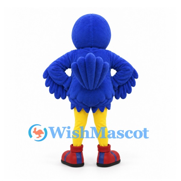 Bird Mascot Costume in Blue with Yellow Beak and Red Shoes