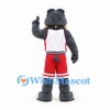 Panther Mascot Costume in Gray with White and Red Basketball Uniform