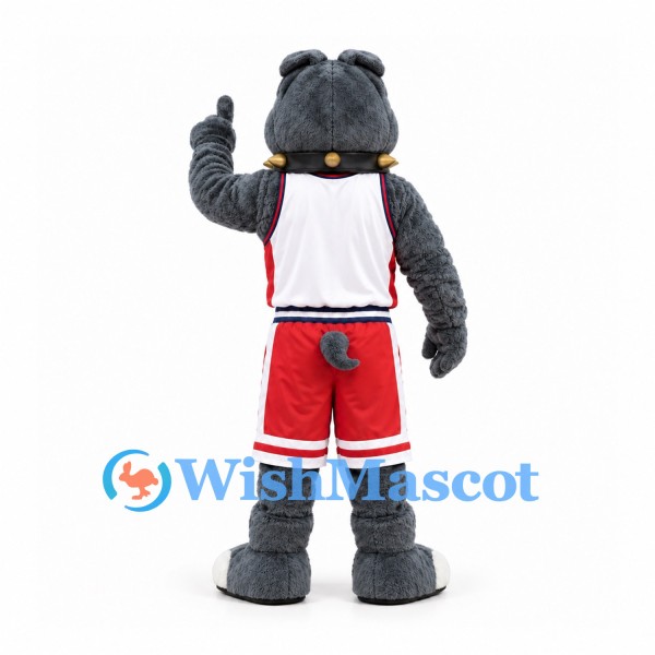 Panther Mascot Costume in Gray with White and Red Basketball Uniform