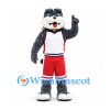 Panther Mascot Costume in Gray with White and Red Basketball Uniform