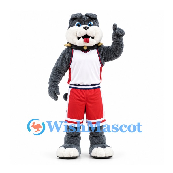 Panther Mascot Costume in Gray with White and Red Basketball Uniform