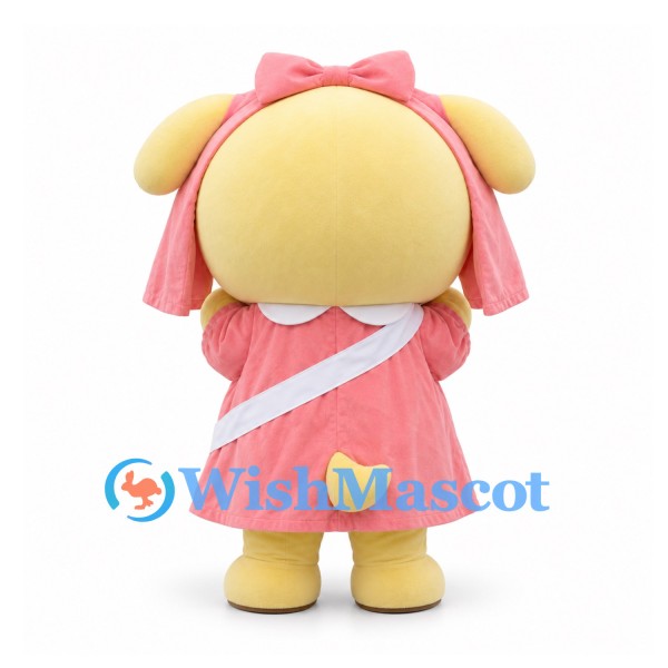 Dog Mascot Costume in Pink Coat and Bow with Crossbody Bag