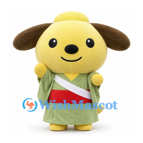 Dog Mascot Costume in Green Coat with White Crossbody Strap