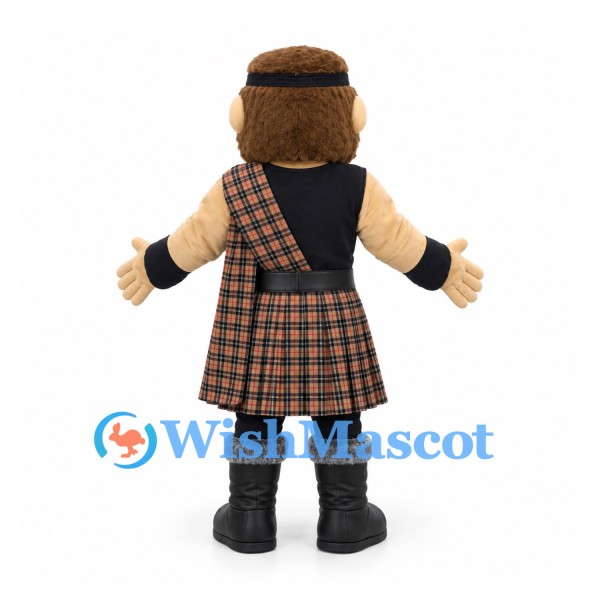 Highlander Mascot Costume with Brown Beard and Tartan Kilt