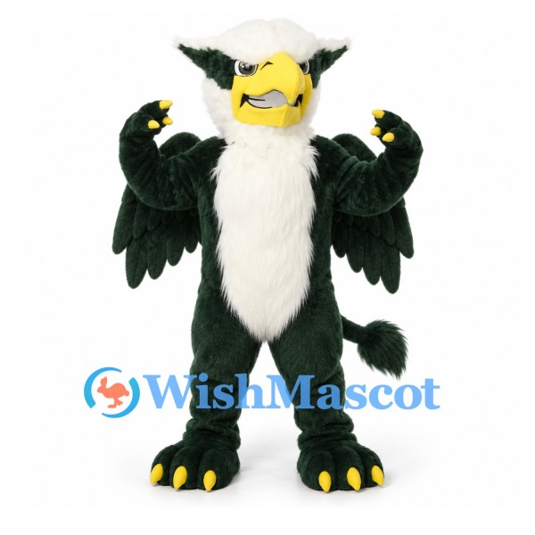 Eagle Mascot Costume in Dark Green and White with Large Claws