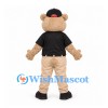 Bear Mascot Costume in Cream with Black Polo Shirt and Beige Trousers