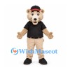 Bear Mascot Costume in Cream with Black Polo Shirt and Beige Trousers