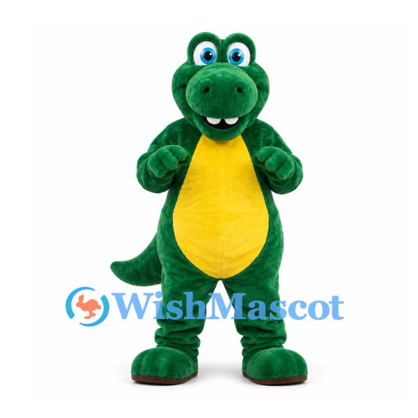 Dinosaur Mascot Costume in Green with Yellow Belly