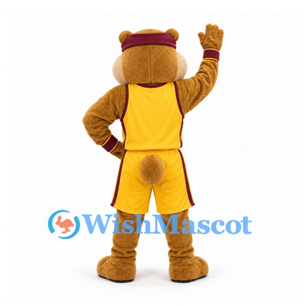 Chipmunk Mascot Costume in Brown with Yellow Sports Uniform