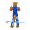 Cougar Mascot Costume in Tan with Blue Jersey and Patchwork Trousers