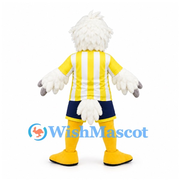 Eagle Mascot Costume in White with Yellow Striped Shirt and Navy Shorts