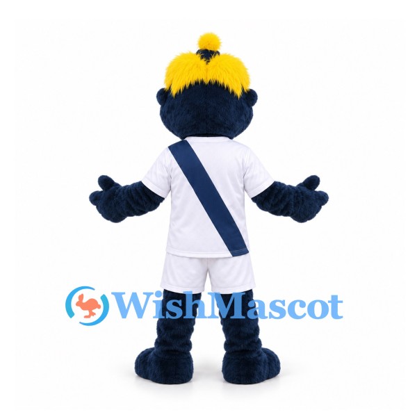 Monster Mascot Costume in Navy with Yellow Hair and White Sports Uniform