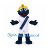 Monster Mascot Costume in Navy with Yellow Hair and White Sports Uniform